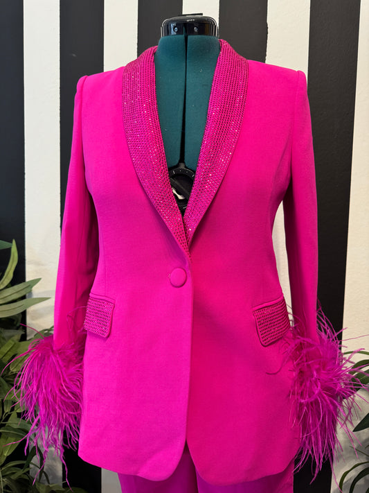 Pink feather blazer set Medium