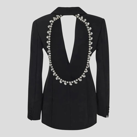 Black backless embellished blazer dress M