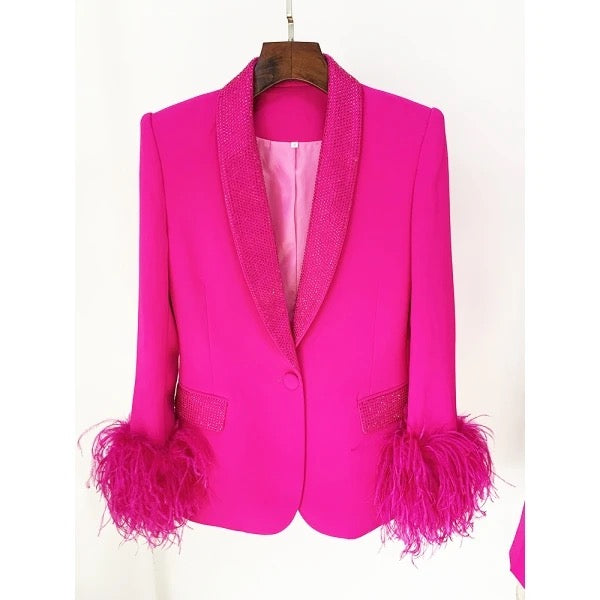 Pink feather blazer set Medium