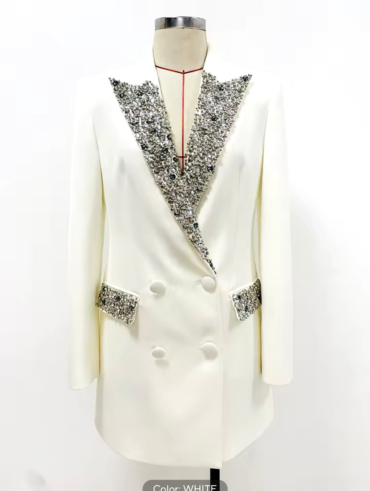 White Embellished collar blazer dress Medium