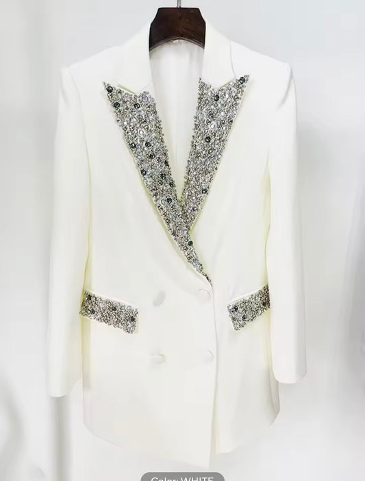 White Embellished collar blazer dress Medium