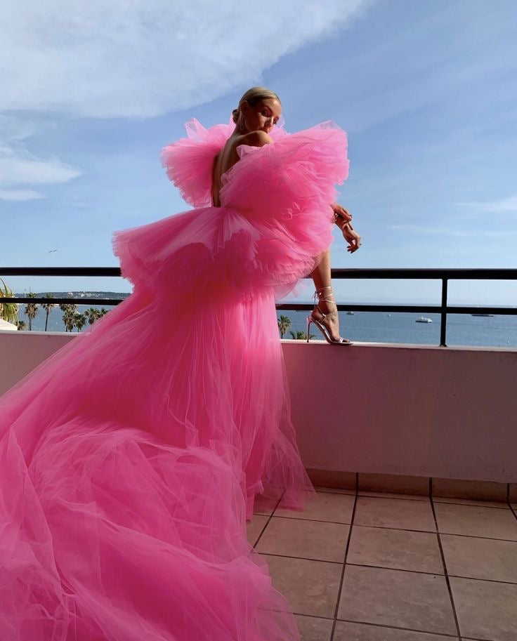 Hot pink tulle high low gown S-M