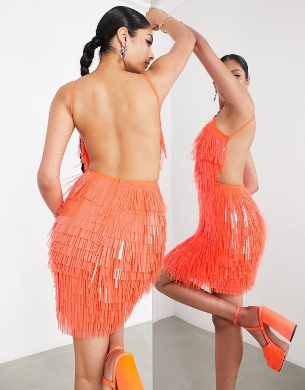 Orange spike backless mini Medium