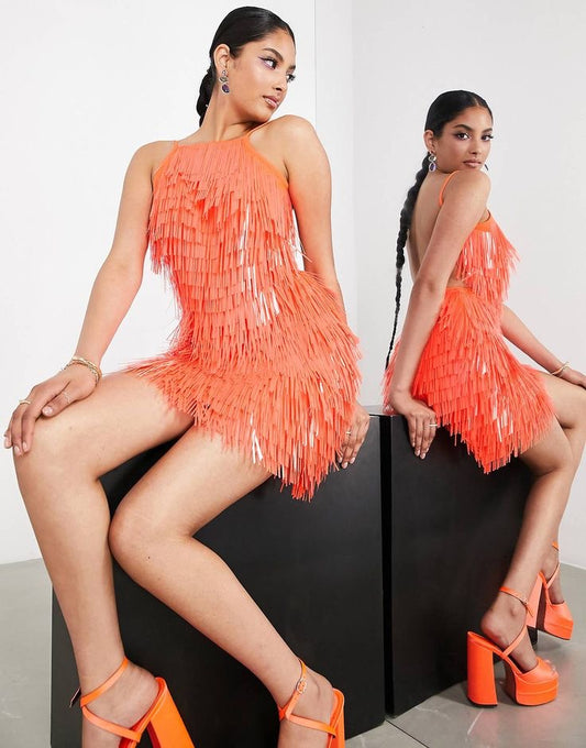 Orange spike backless mini Medium