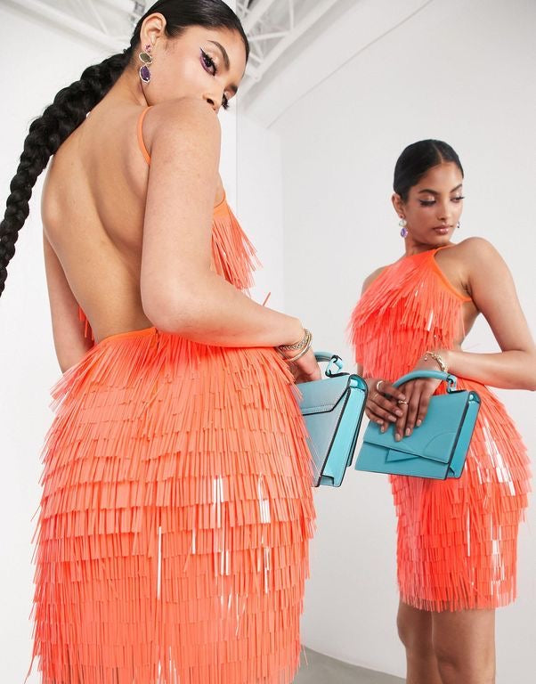 Orange spike backless mini Medium