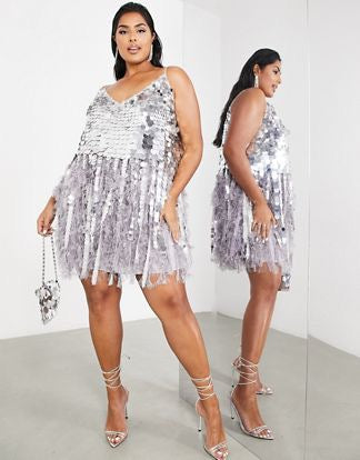 Silver sequins feather dress XXL