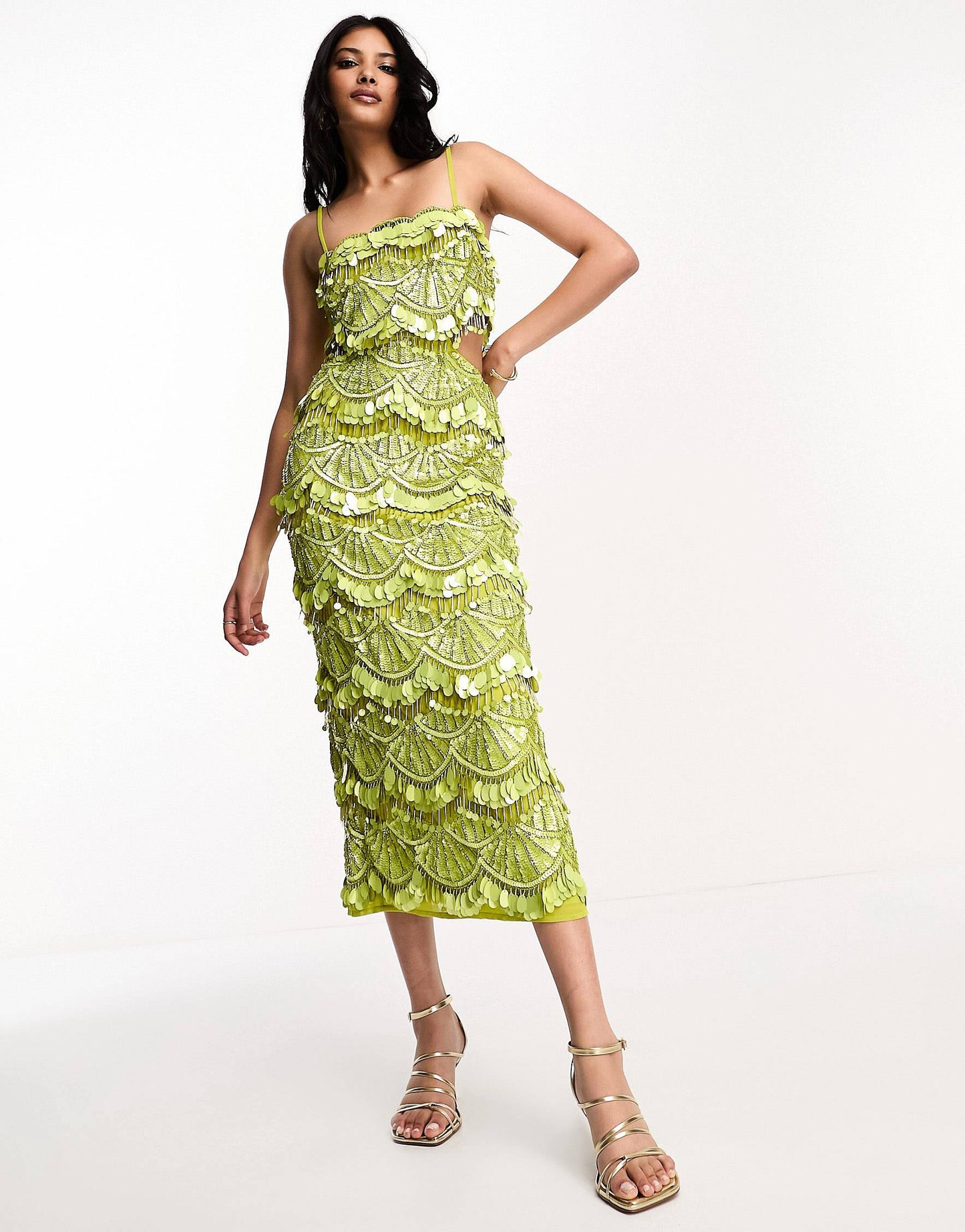 Green shell beaded midi Large