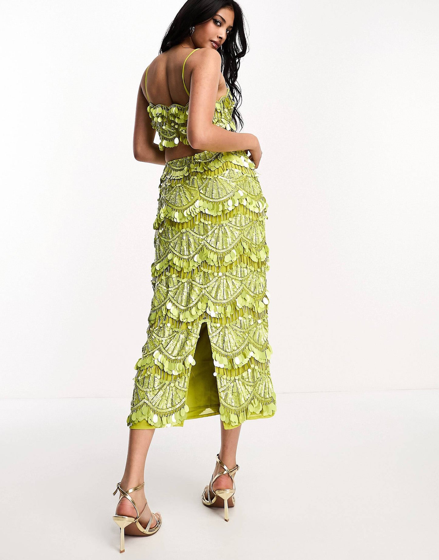 Green shell beaded midi Large