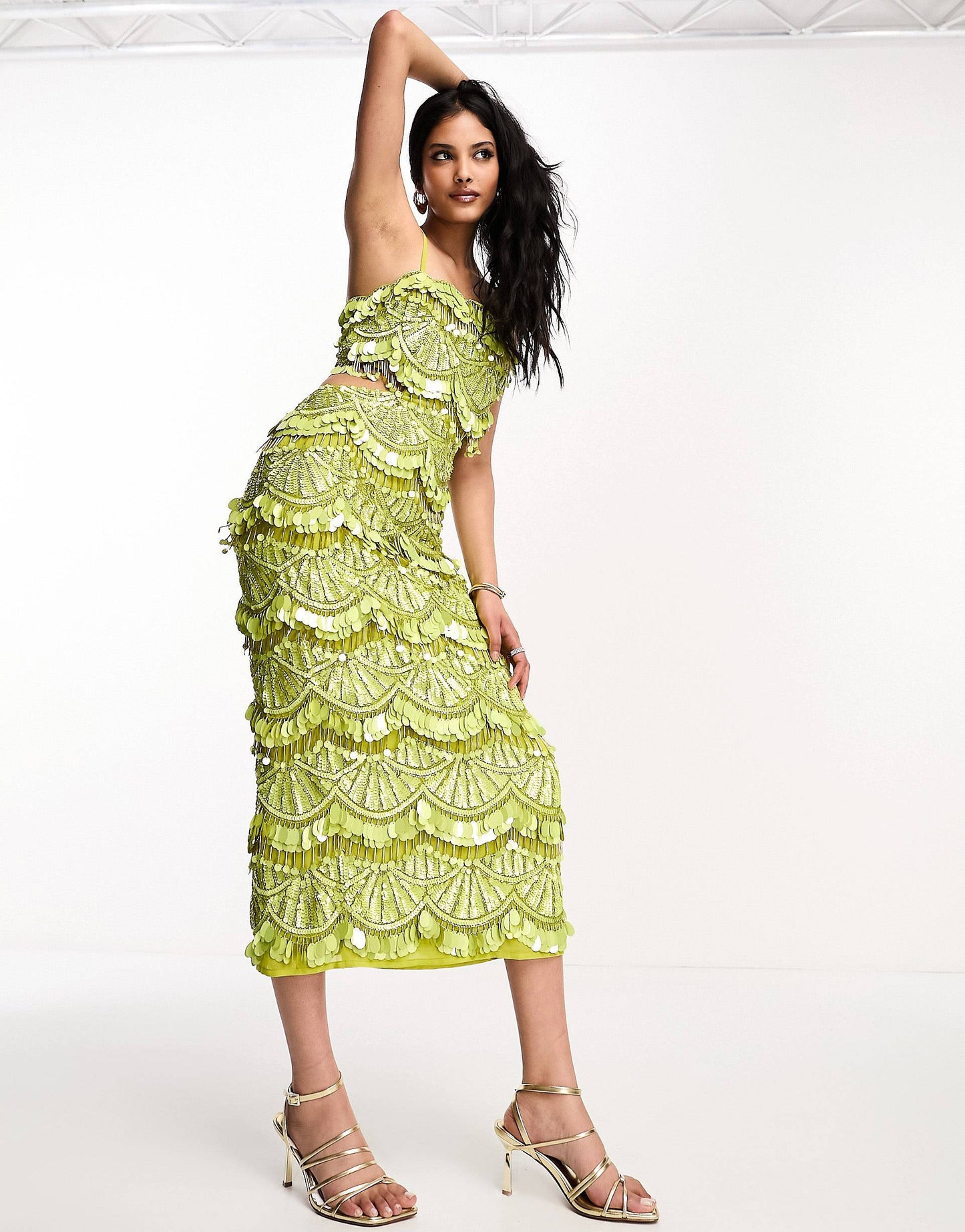 Green shell beaded midi Large