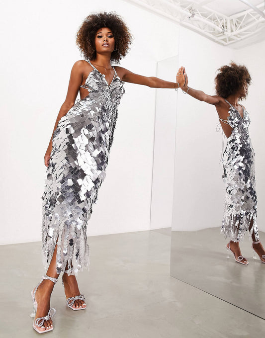 Silver 3D sequins midi Small