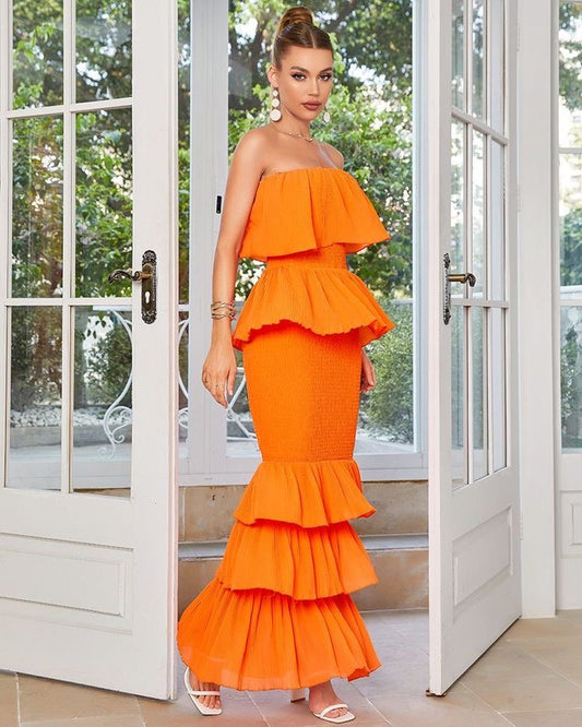 Orange layered  dress M-L