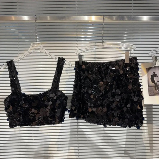 Black Sequins bralet&mini Small