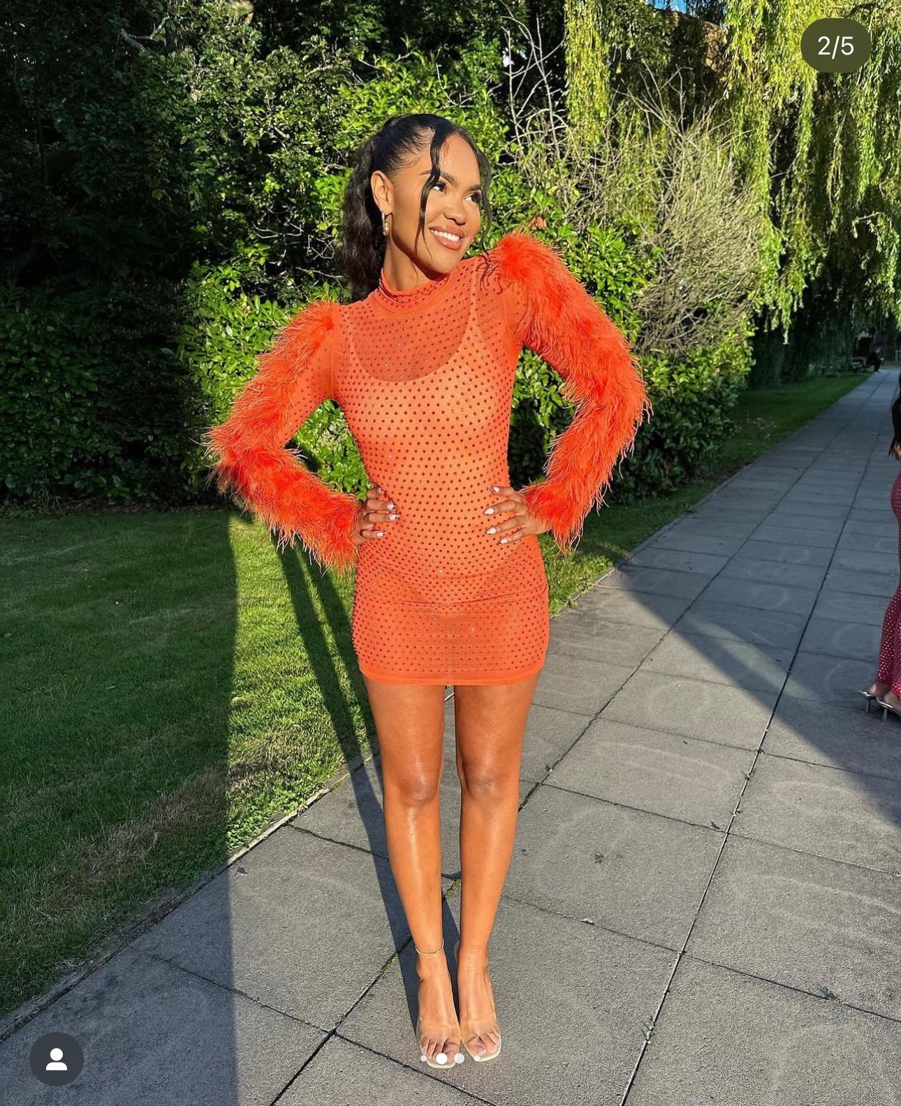 Orange rhinestone feather dress M-L