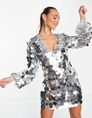 Silver disk wrap dress L-X-Large – Rent A Dress JHB