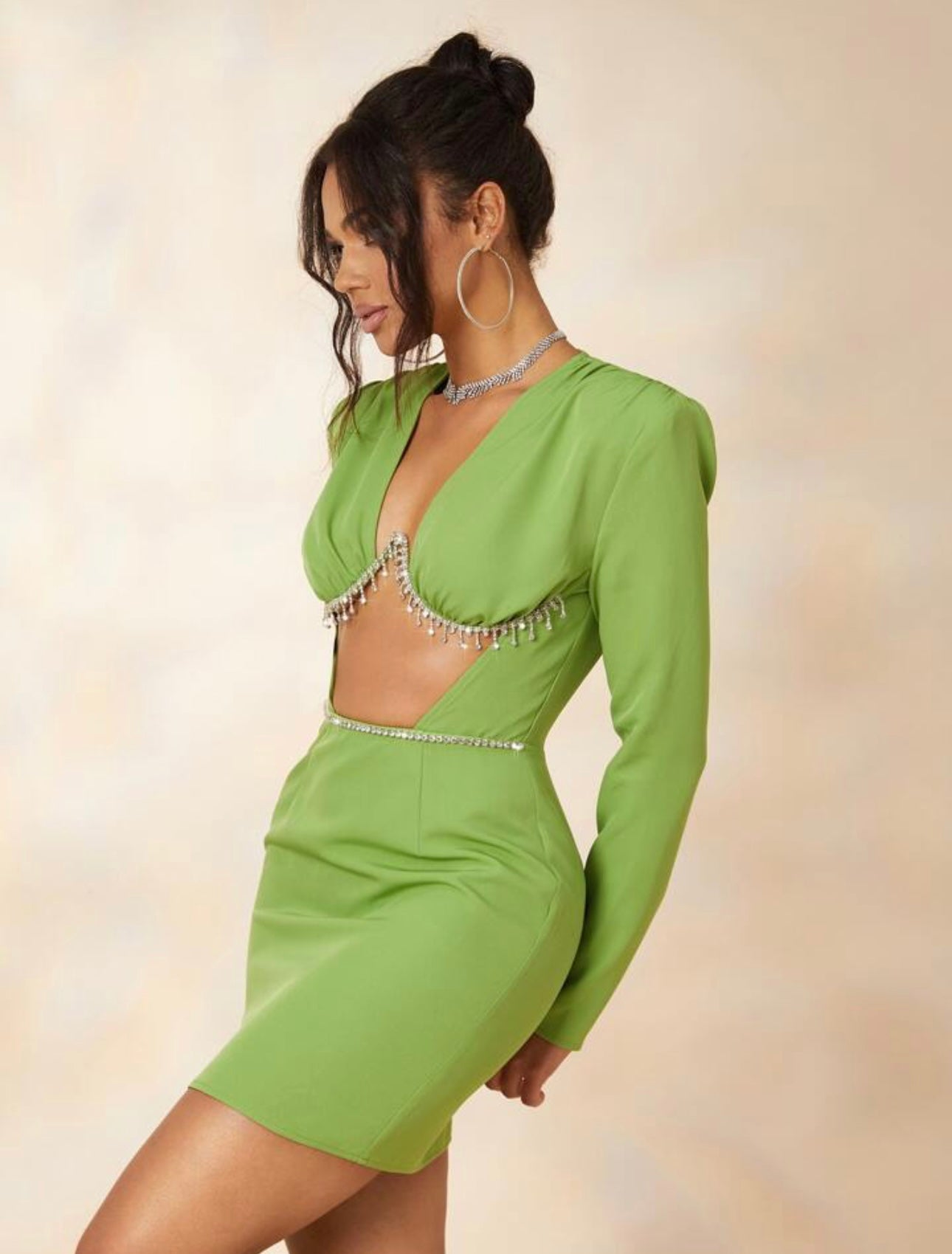 Green embelished cutout dress Large