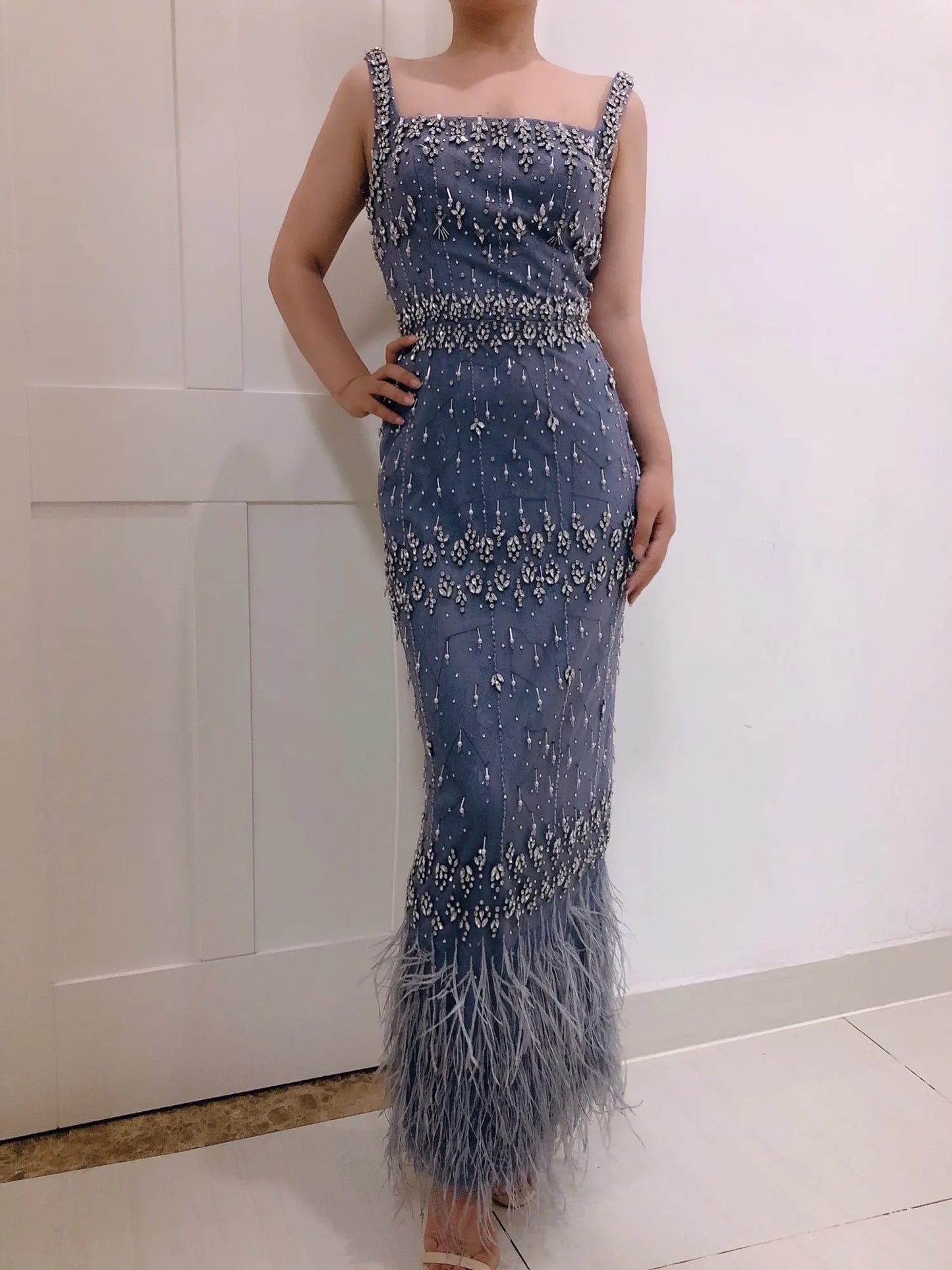 Purple beaded feather midi XLarge