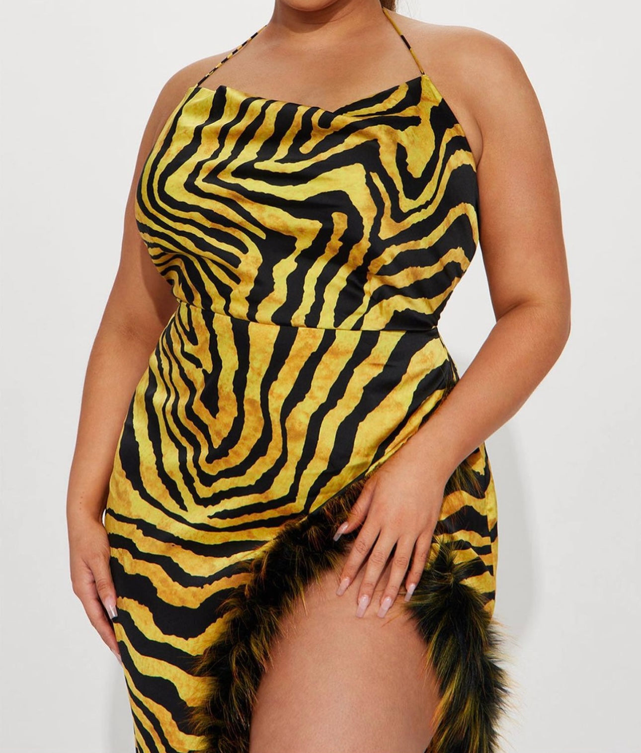 Yellow zebra fur dress  small & large