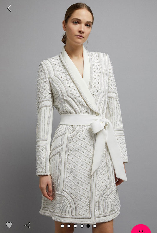 White fully beaded blazer dress