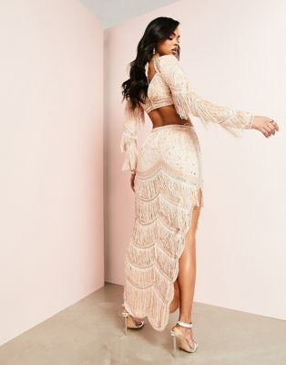 Peach Fringe two piece Medium