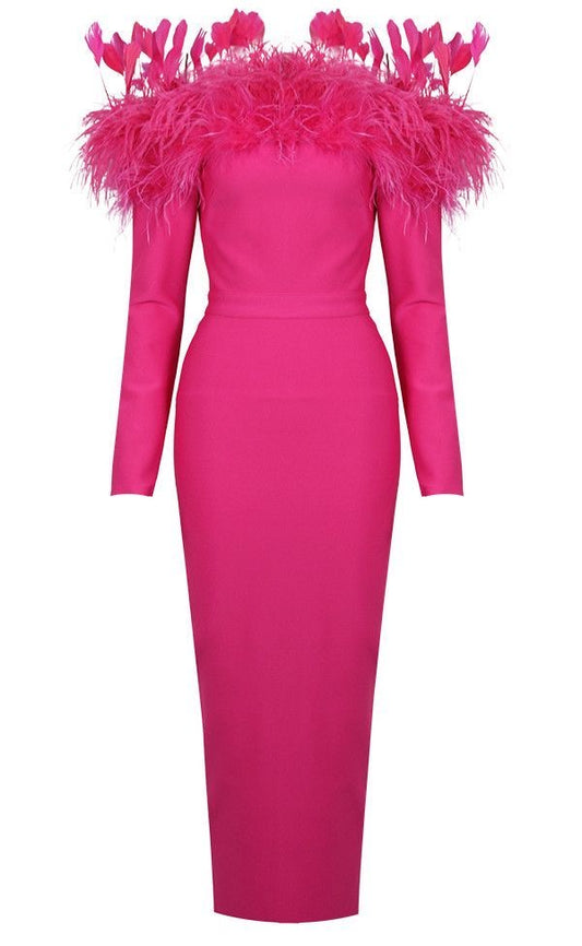 Pink feather Bandage Midi M-L